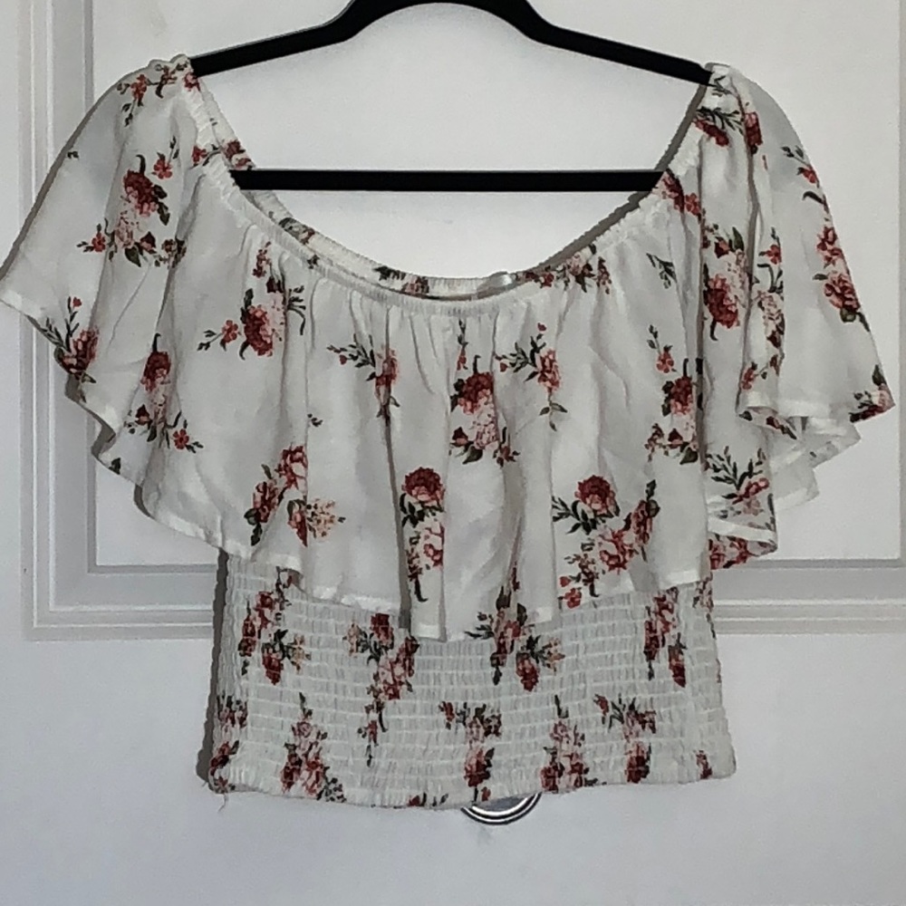 Riley & James White Floral Off Shoulder Top Large